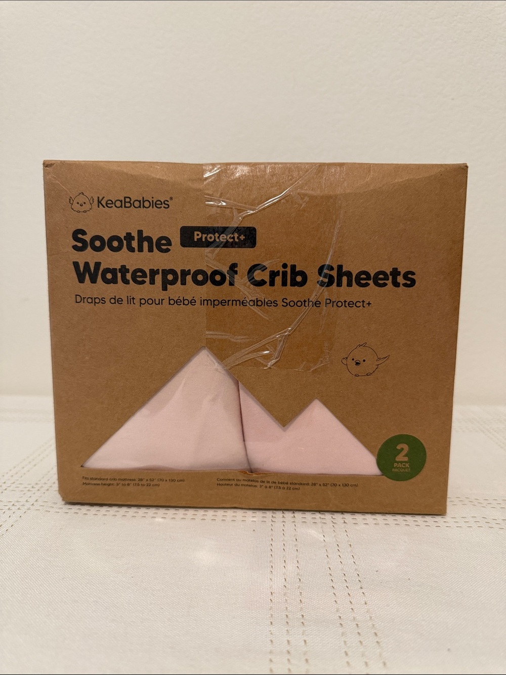 Keababies Soothe Protect+ Waterproof Crib Sheet in Mist Rose, 2 pack